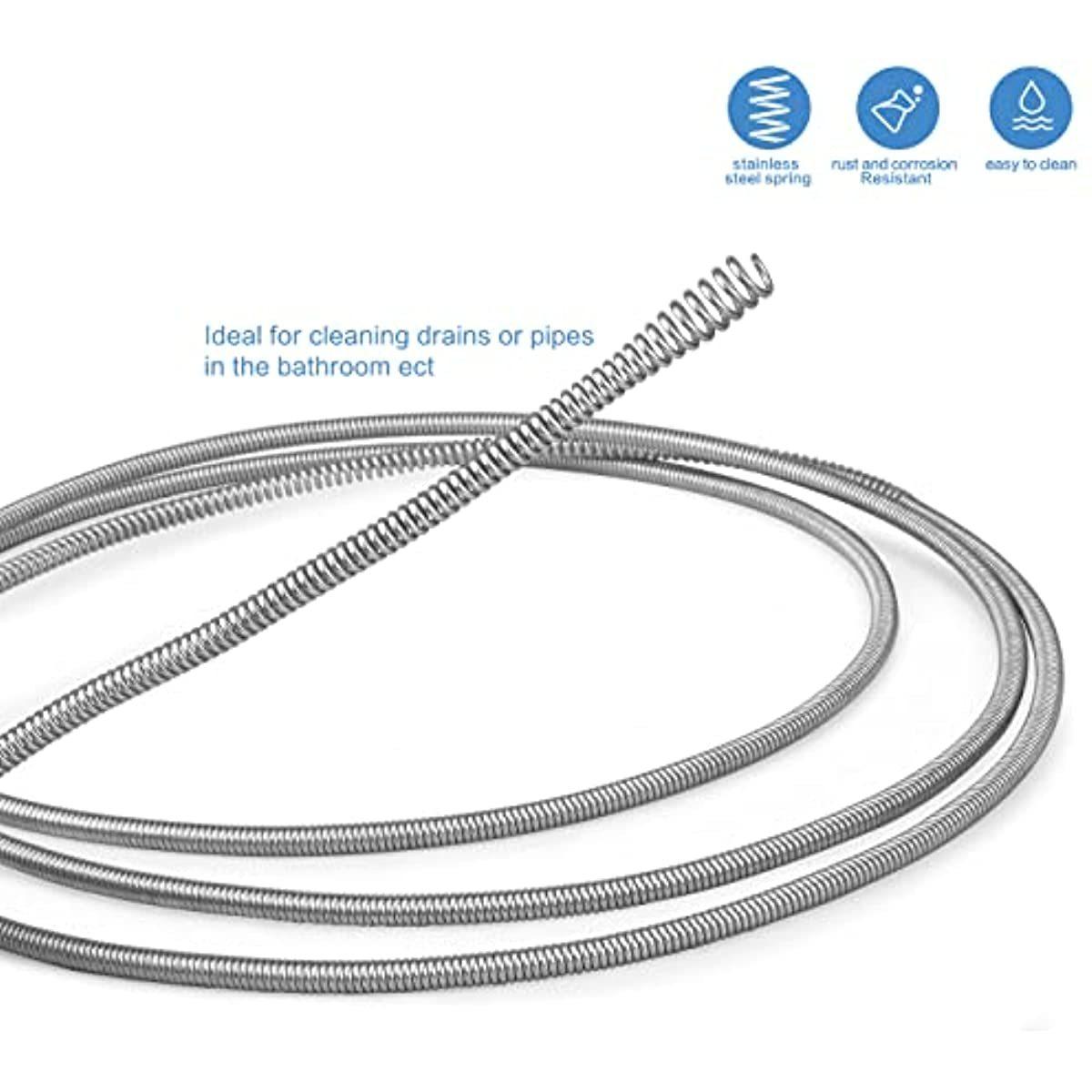 2pcs Flexible Drain Cleaning Tool Sewer Unclogger with Coiled Spring Design, Metal Coil for Easy Pipe Cleaning, No Battery Required, Blue Handle, Hand Crank Design, Longlasting Material, Drain Clog Remover