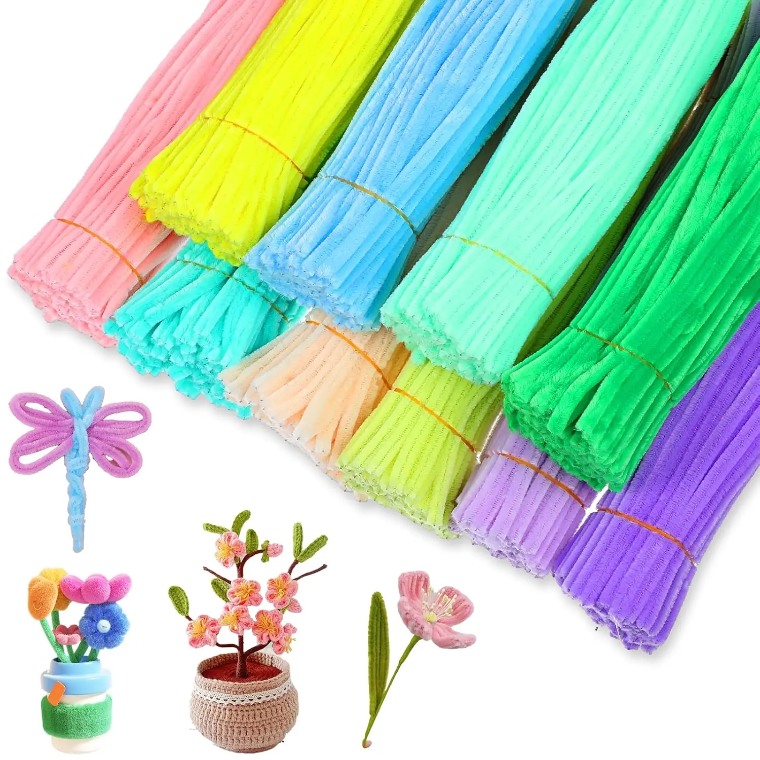 1000 count Pastel Pipe Cleaners Chenille Stems 12 Inch Bulk Pipe Cleaner Flower  Fuzzy Sticks for Creative School Project DIY Halloween Xmas Decor, 10 Colors (Macaron Color)