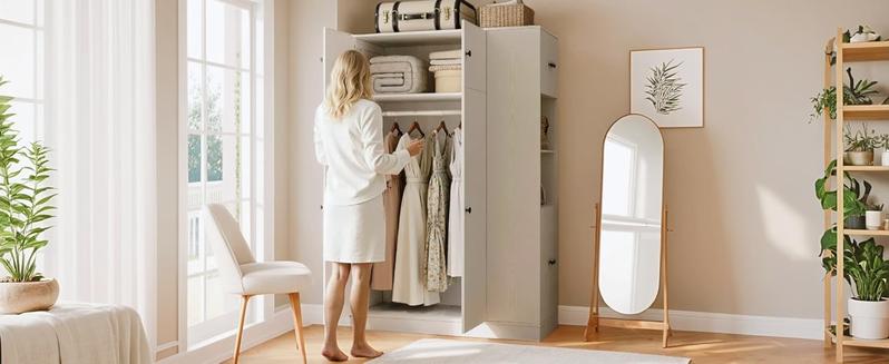 ANCTOR Armoire Wardrobe Closet with Mirror, 70.9" H × 36.2" W, Bedroom Armoires with 4 Doors, 3 Drawers and Shelves, Large Clothing Storage Cabinet for Hanging Clothes