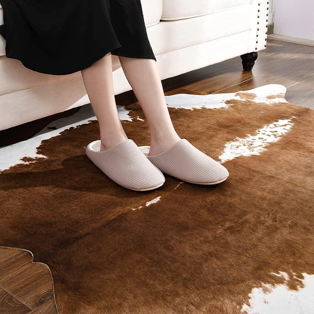 Lochas Faux Cowhide Rug Premium 100% Polyester Soft Comfortable Durable Easy To Clean Western Style Home Decor Mat For Living Room & Bedroom