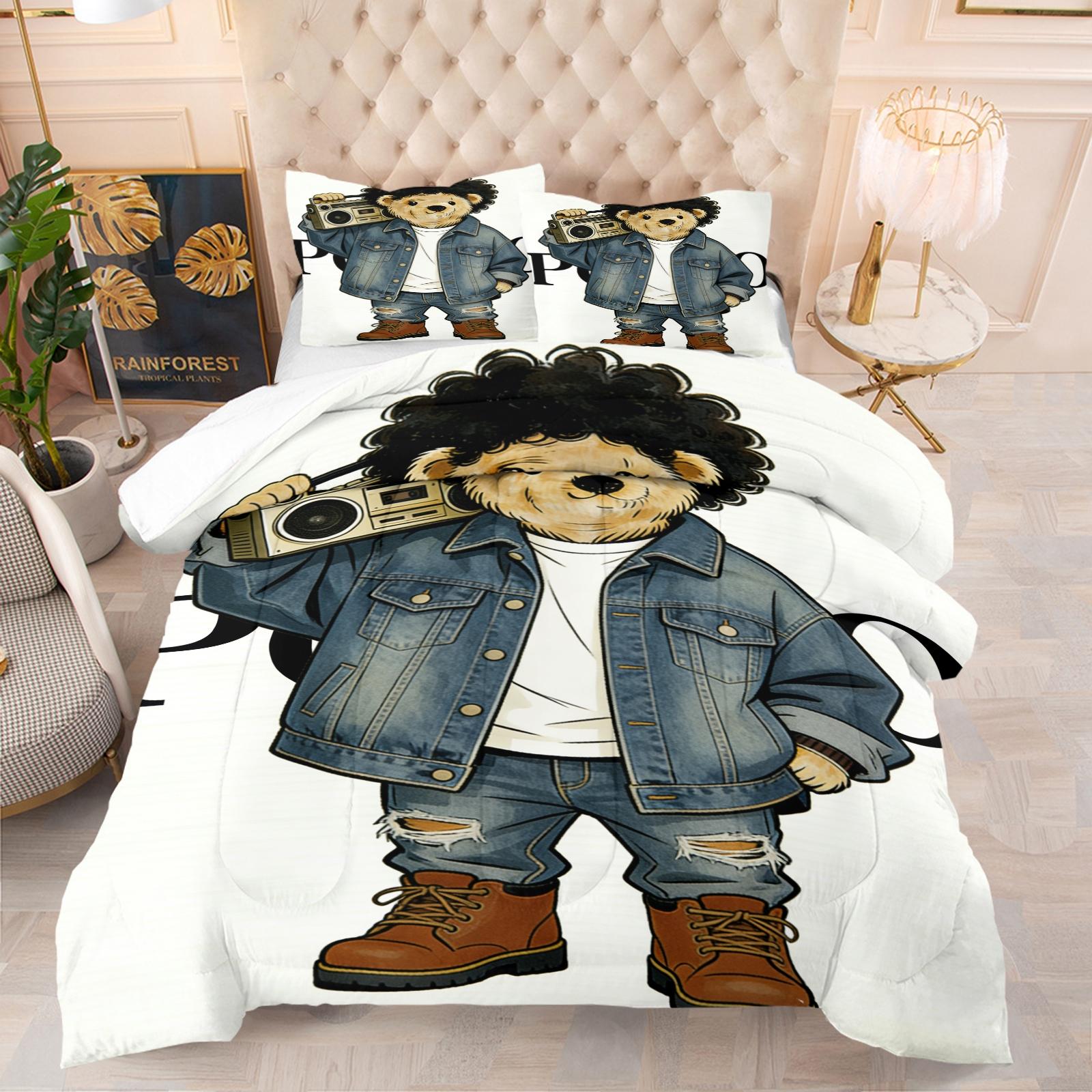 Bamboo Print Pattern Bedding Set, Includes 1 Quilt and 1 or 2 Pillowcases Without Pillow Inserts, Soft Bedroom Decor for Kids or Adults, Perfect Gift