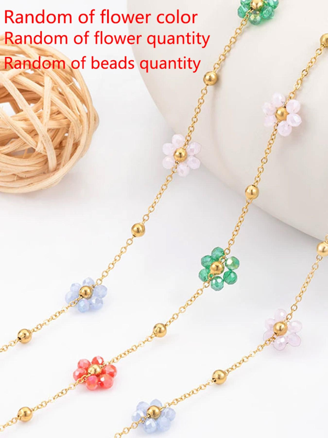 Women's Stainless Steel Anklet, Waterproof Rust-Resistant Handmade Flower Design, Summer Beach Vacation Accessory Gift (colors Random)