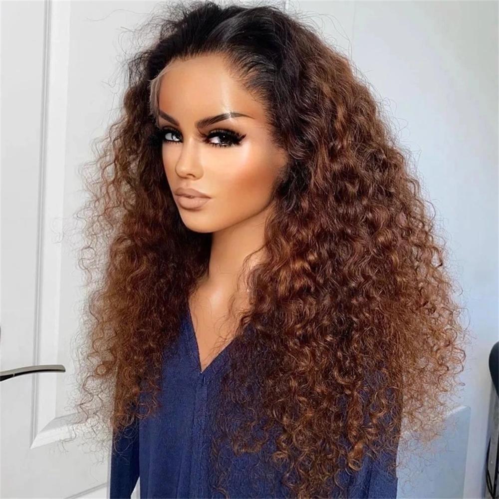 Soft Non-Glue Pre-Banked 26 Inch Long 180 Density Daily Gradient Curly Wig, Ombre Brown 13x4x1 Lace Front Full Cap, Heat Resistant, Glueless Synthetic Wig