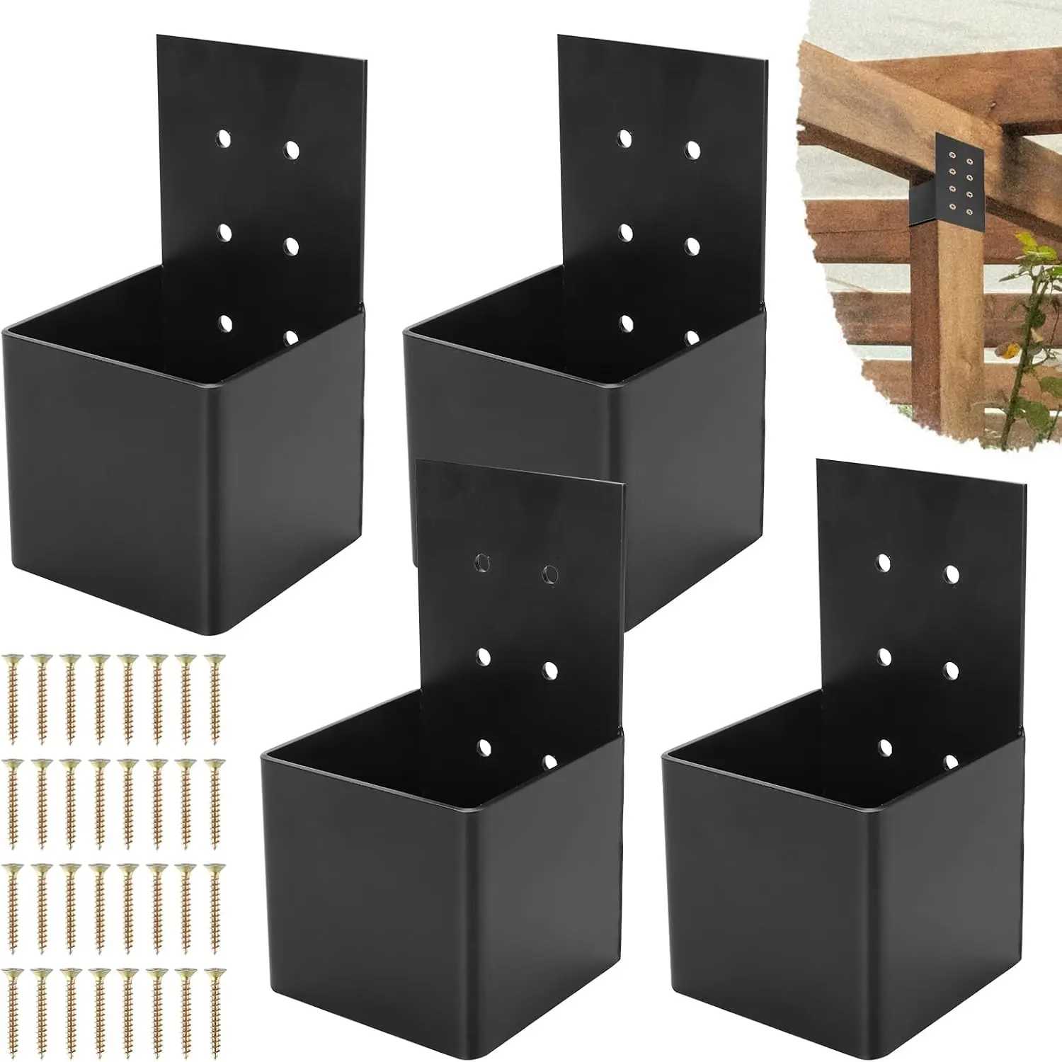 4 Pack Heavy Duty Pergola Joist Brackets, Post Top Rafter Connector Brace Fit for 4x4 Wood Posts, Outdoor Pergola Construction Hardware