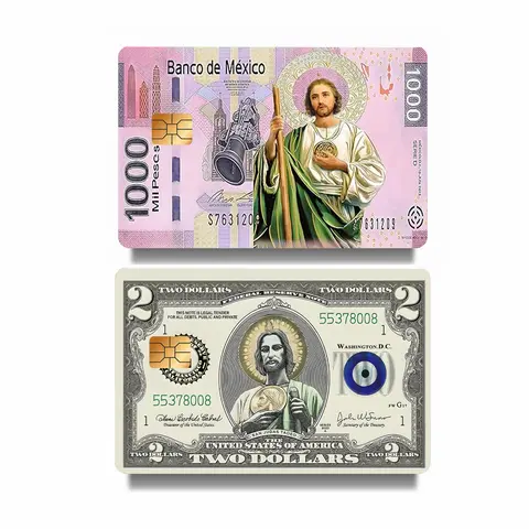 Sacred San Judas Debit Card-Style Stickers - Vintage Religious Art Decorative Covers with Chip Cutout, Residue-Free Peel, Bubble-Free, Ultra-Thin, Card Not Included