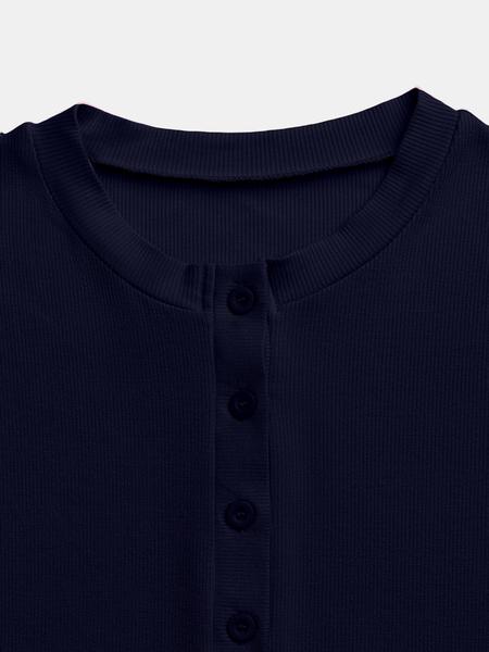 Women's Solid Color Button Basic Tee, Casual Short Sleeve Round Neck T-shirt for Daily Wear, Ladies Clothes for All Seasons