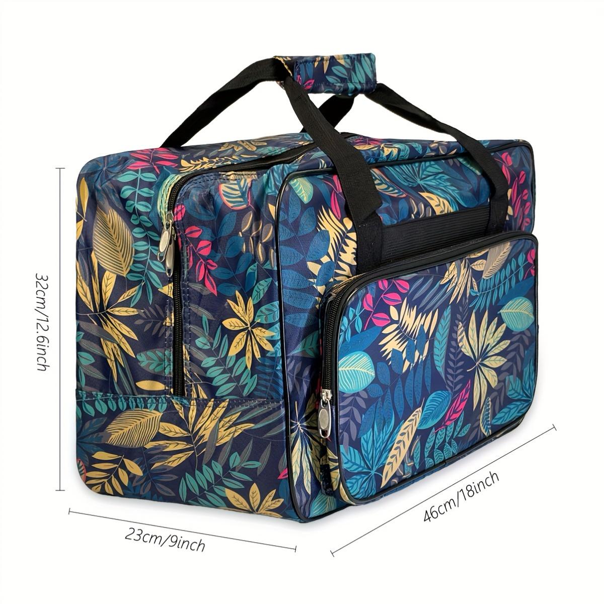 1pc Fabric Sewing Machine Carry Case with Pocket, Mixed Color Leaf Pattern, Universal Travel Tote Storage Bag for Most Standard Sewing Machines