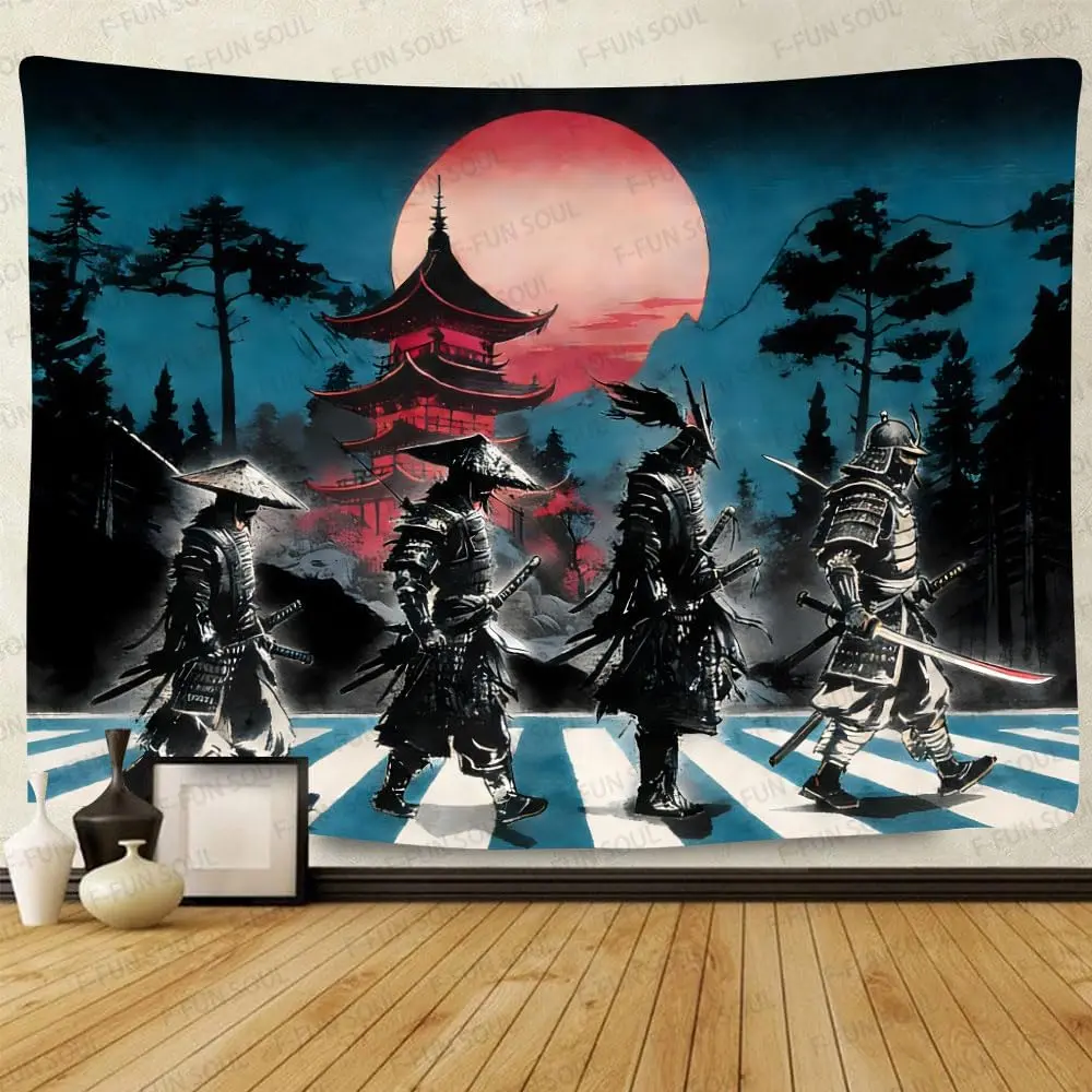F-FUN SOUL Japanese Samurai Tapestries for Men, Anime Tapestry, 60x51inches| Forest Aesthetic Art Wall Hanging Tapestries, Cool Funny Tapestry, Soft Flannel, Bedroom, Dormitory, Office, Decor Banner