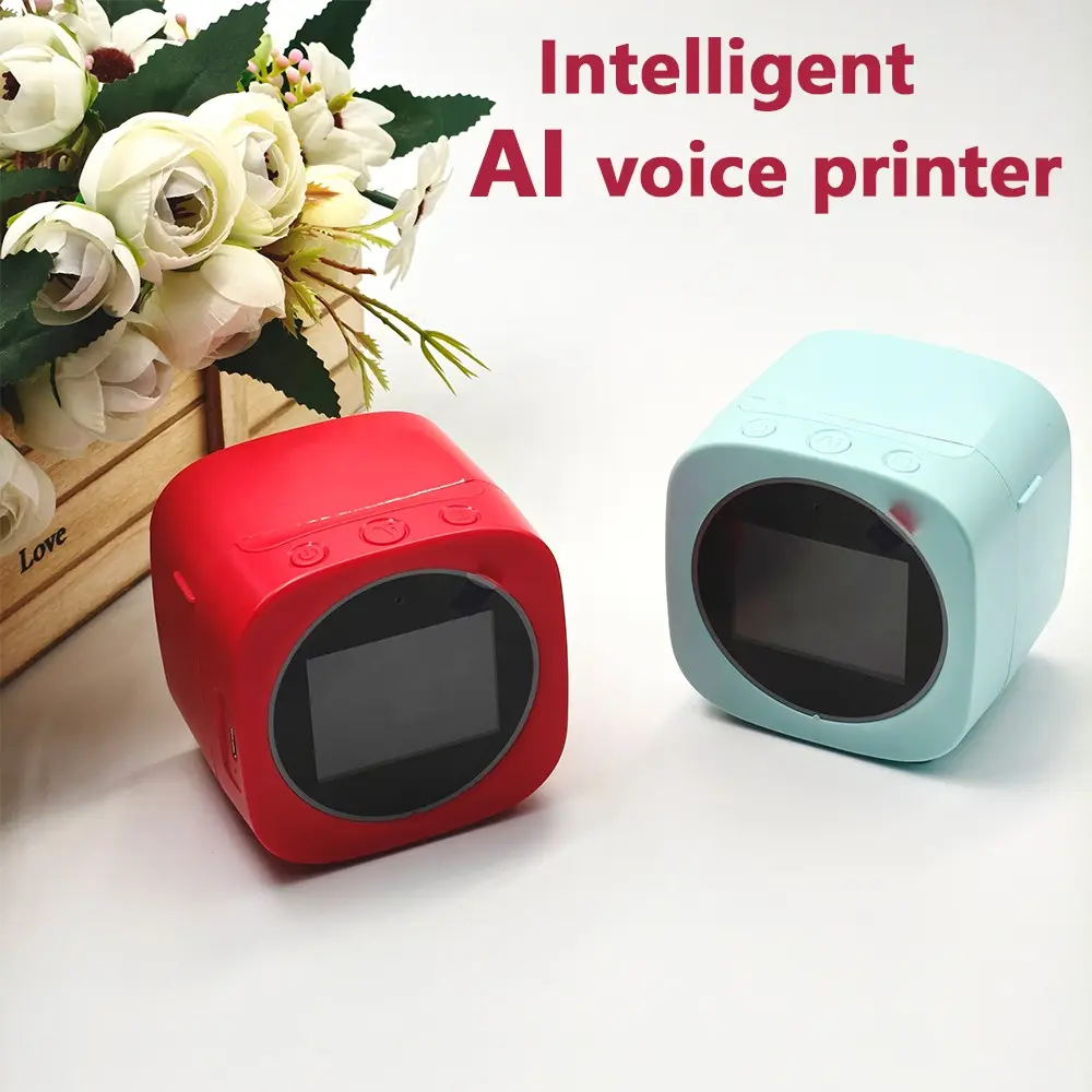 Smart Ai Language Mini Printer, 2.4 Inch Display, Includes 5 Rolls Thermal Paper and 5 Sticker Sheets, Voice Recognition, DIY Photos, Notes Printing, Inkless Thermal Printer