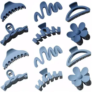 12 count Claw Clips, Multi-Shapes Hair Clips for Women, Non-Slip Large Jaw Claw Clips for Thick Thin Curly Hair Accessories (Blue)