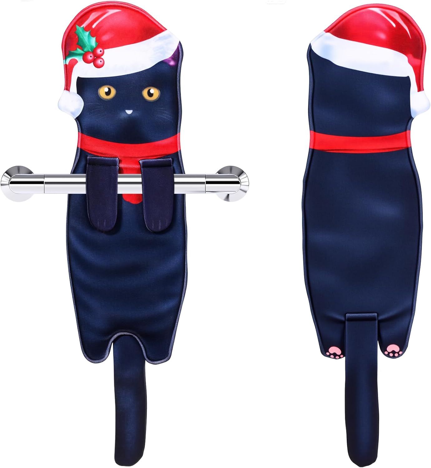 1/2 Pcs Christmas Cat Hand Towels, Funny Festive Hanging Towels with Cute Cat Patterns, Absorbent Kitchen  Bathroom Towels for Xmas, Gift for Cat Lovers, Family  Friends