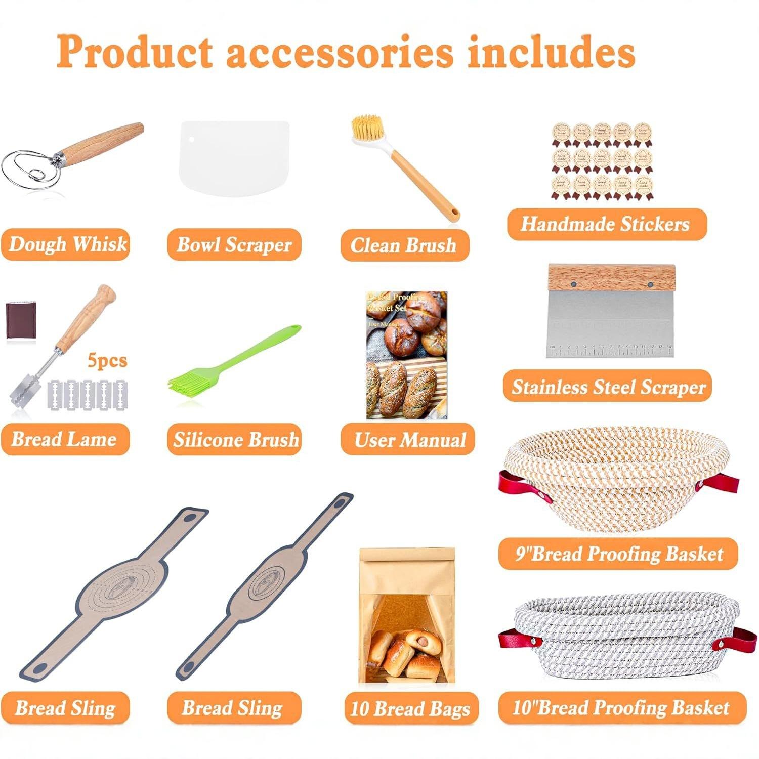 26Pcs Sourdough Starter Kit – Banneton Bread Proofing Basket Set with Silicone Sling – Complete Artisan Bread Baking Supplies for Home Bakers (Round & Oval)