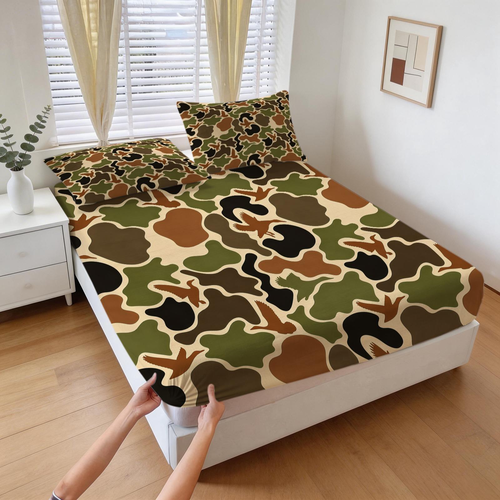Camouflage Themed Bed Sheet, Soft And Comfortable Bedding Set (1 Bed Sheet+2 Pillowcases, No Pillow Core), Suitable For Teenagers And Adults, Bedroom, Dormitory, And Guest Room Scenes