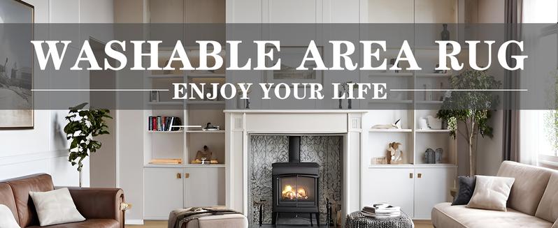 9x11 Feet Orang Machine Washable Vintage Area Rug Non-Slip Low Pile Large Rug For Living Room, Bedroom, Farmhouse, Dining Room, 5x8, 7x10 Feet