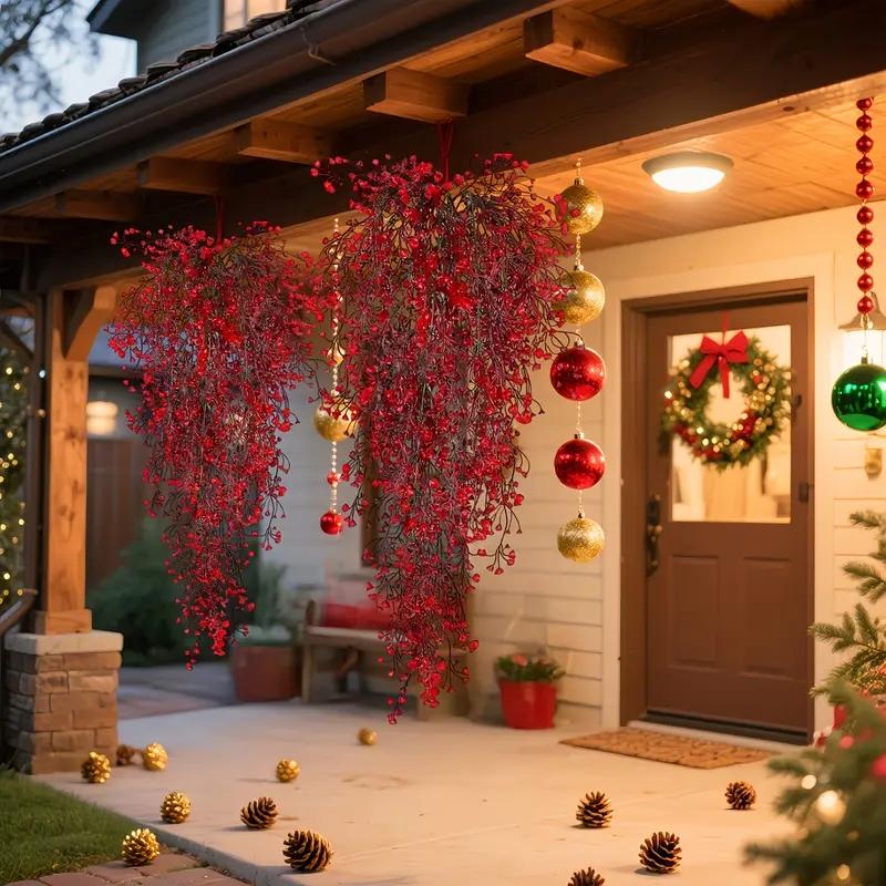 4-Pack - Red Poinsettia Christmas Vine Artificial Vines - Realistic Plastic Christmas Decorations, No Required, Easy to Hang, Suitable for Home and Holiday Decorations, Winter Seasonal Decoration, Elegant Decoration, Durable Decoration, Decorative Flowers