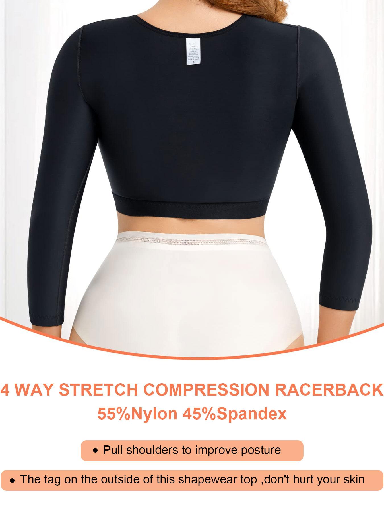 Women's High Elasticity Compression Bodysuit, Shapewear, 3/4 Sleeves Arm Tightening, Cup Design Chest Shaping, Four Button Adjustable Fit