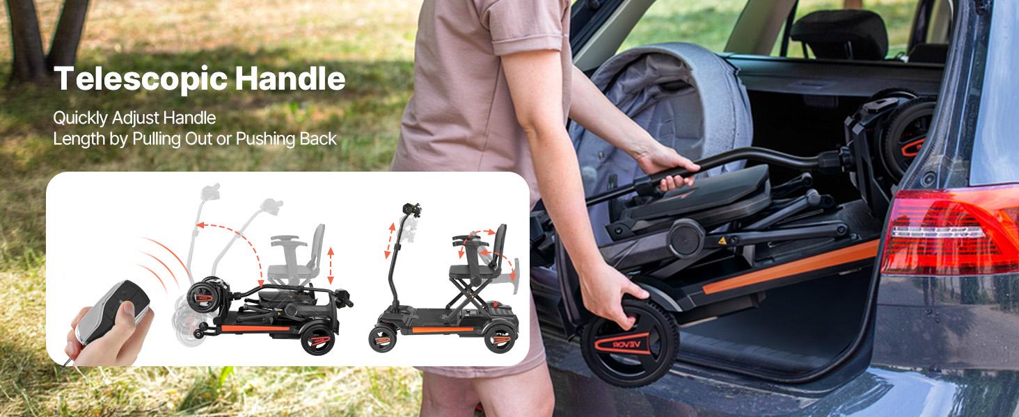 VEVOR 4-Wheel Electric Mobility Scooter for Adults Seniors, Integrated Automatic Folding Mobility Scooter with Remote Control, NFC Keys Long Range, 265LBS Loading Travel Wheelchair