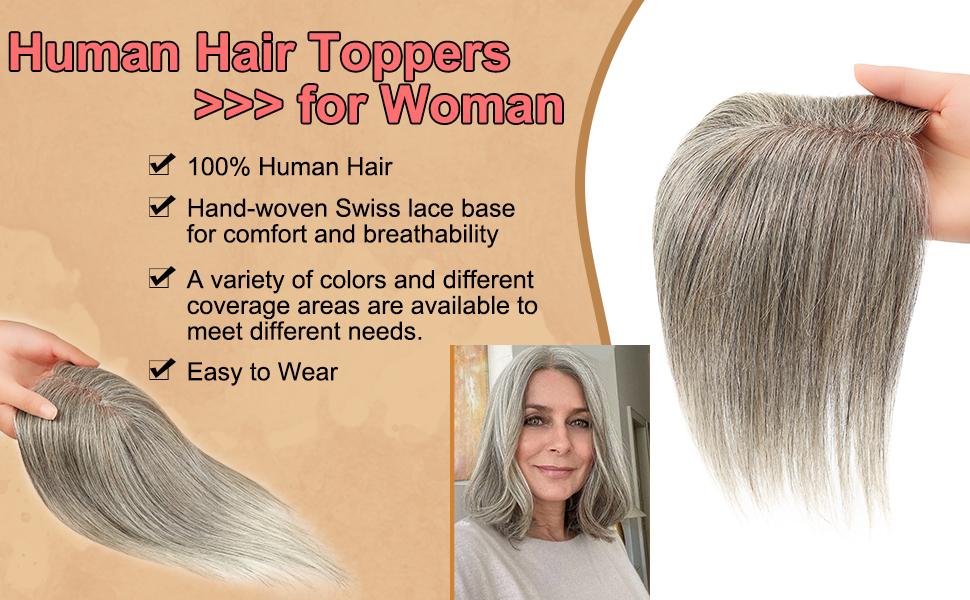 10 Inch Straight Human Hair Topper with Lace Base for Thinning Hair Amazon.com : Hair Toppers for Women Hair Topper for Women  main image 2