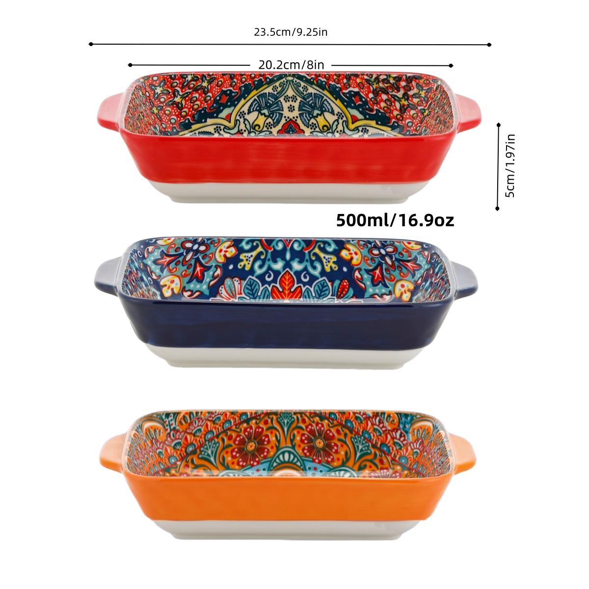 3-Piece Rectangular Serving Plate Set with Dual Handles, Microwave & Oven Safe, Ideal for Home Kitchen Dining Room, Dishwasher Safe Tableware