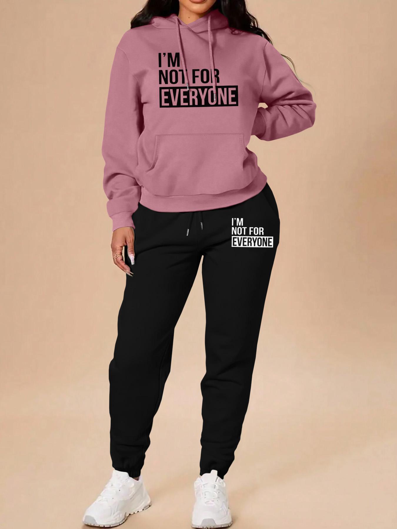 Women's Long Sleeve Hooded Sweatshirt Set, Casual Letter Print, Fall & Winter Fashion, Home & Outdoor Sports, Pocket Design, Sweatsuit Set Outfit