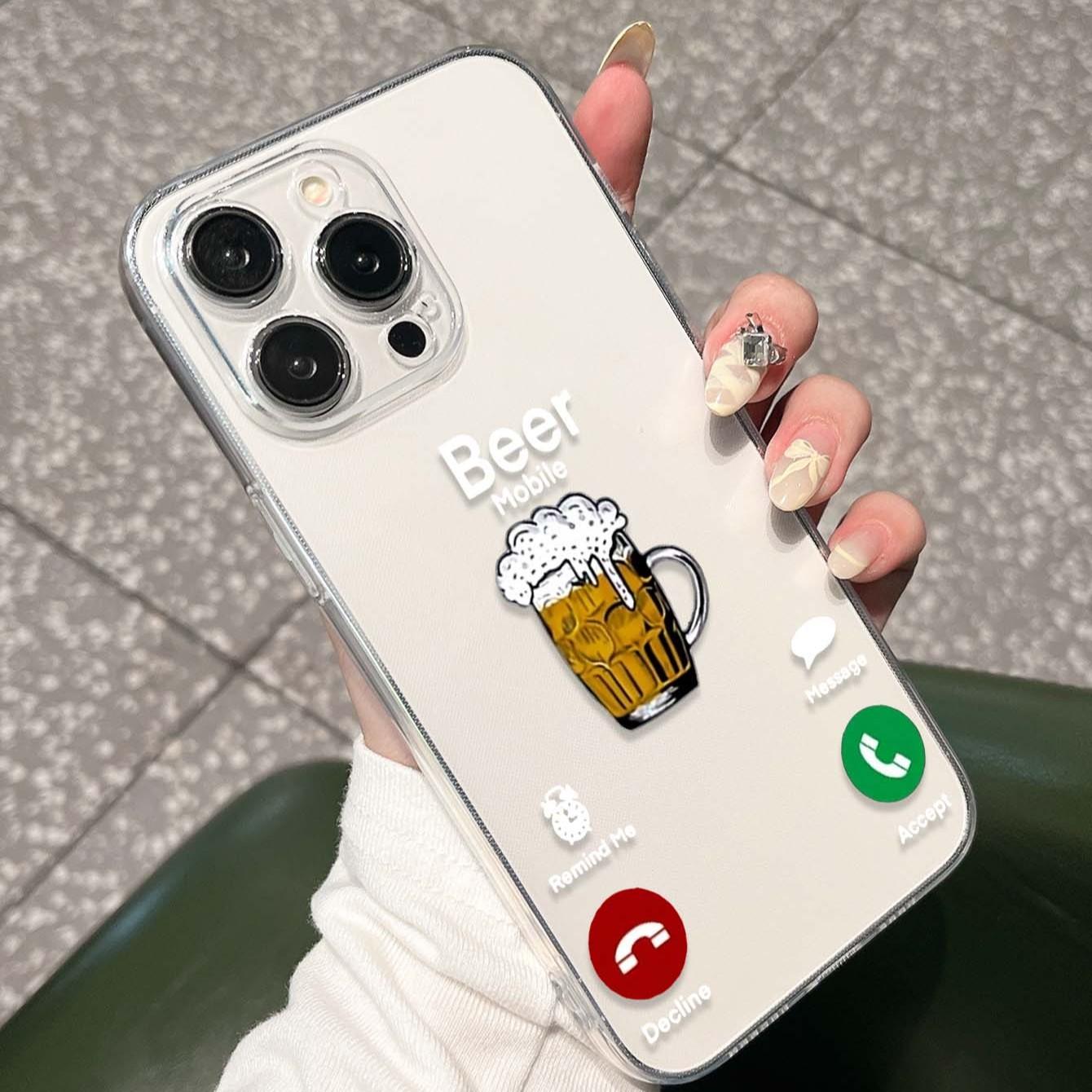 Funny Beer Caller ID Hand Pattern Tpu Transparent Phone Case, Compatible with Apple iPhone Models 11 12 13 14 15 Pro Max XR Plus