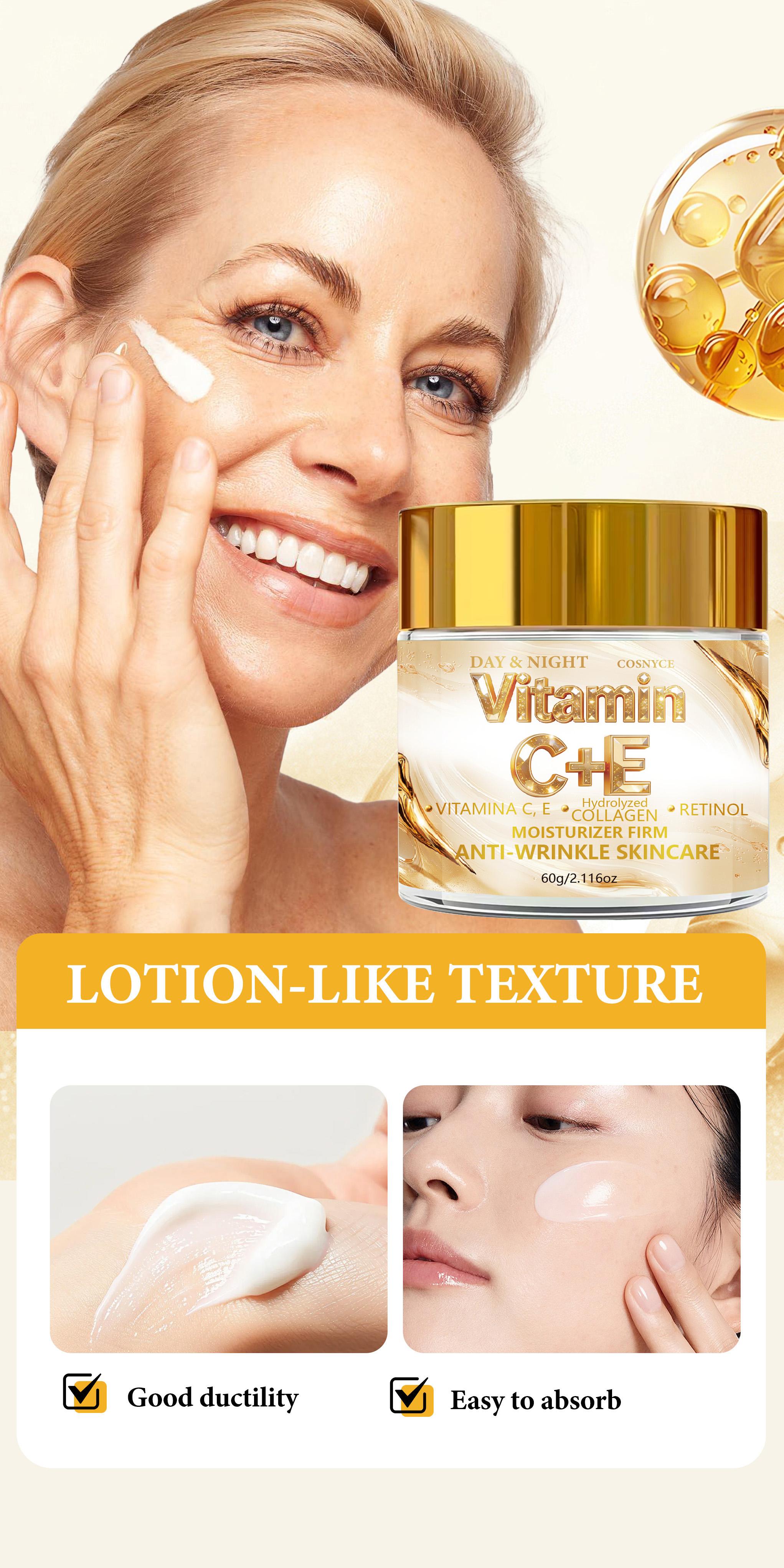 60g Hyaluronic Acid Moisture Cream, Contains Vitamin C & Hydrating Ingredients, Suitable for All Skin Types, Non-Greasy Formula