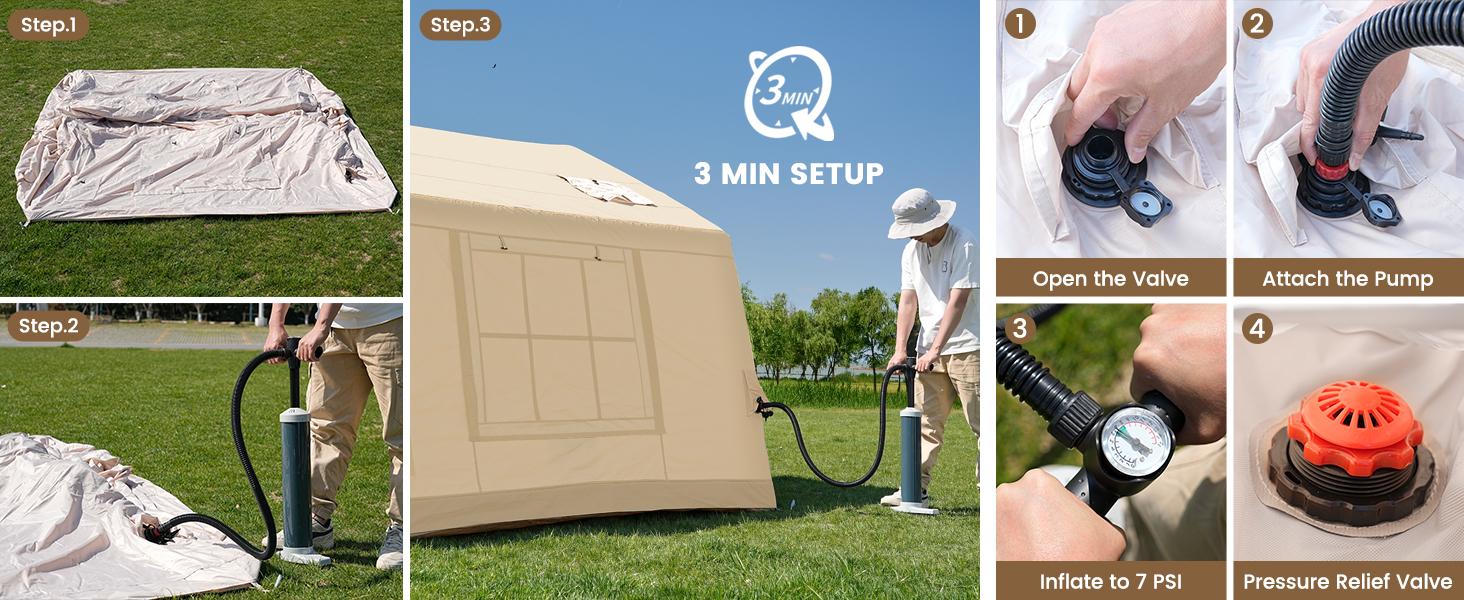 Lilypelle 2/6/8 Person Inflatable Camping Tent, Easy Setup Blow Up Air Tent with Hand Pump, Waterproof 4-Season Glamping Tent with Large Mesh Windows for Couples, Group & Family