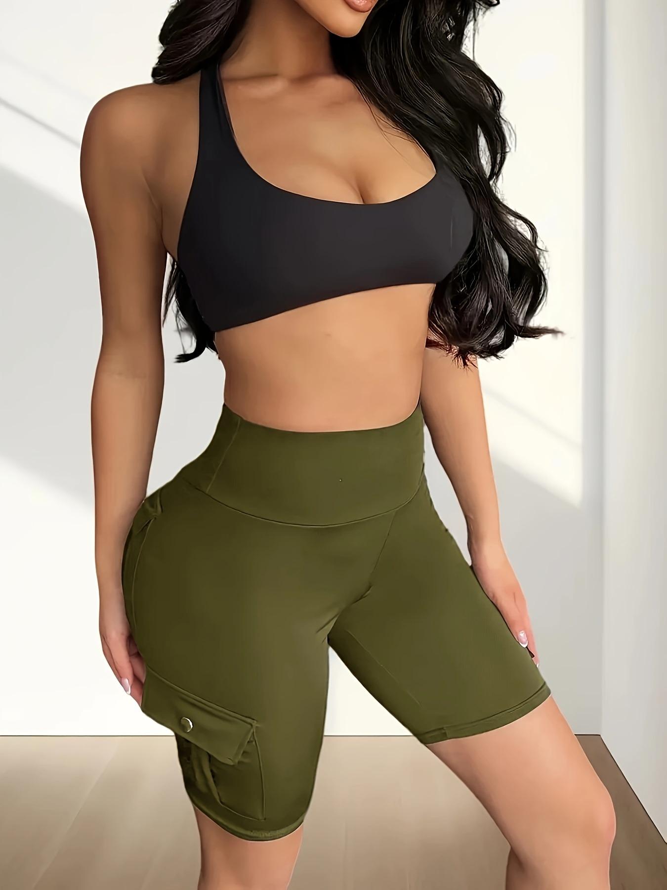 Women's High Waist Pocket Shorts, Slim-Fit Elastic Running Pants, Casual Spring & Fall Outdoor Sports Wear, Comfortable Fit Women's High Waist Pocket Shorts, Slim-Fit Elastic Running Pants, Casual Spring & Fall Outdoor Sports Wear, Comfortable Fit