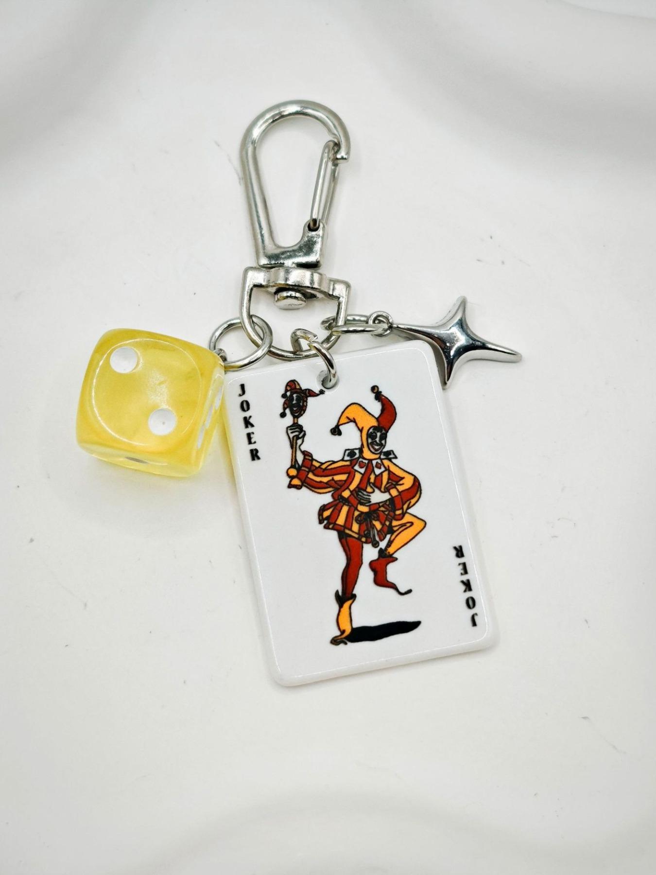 Playing Card & Dice Key Chain with Star Pendant, Spade Diamond Club Alloy Metal Keyring, Bag Charm, Car Keychain, Phone Strap, Keychain for Bags