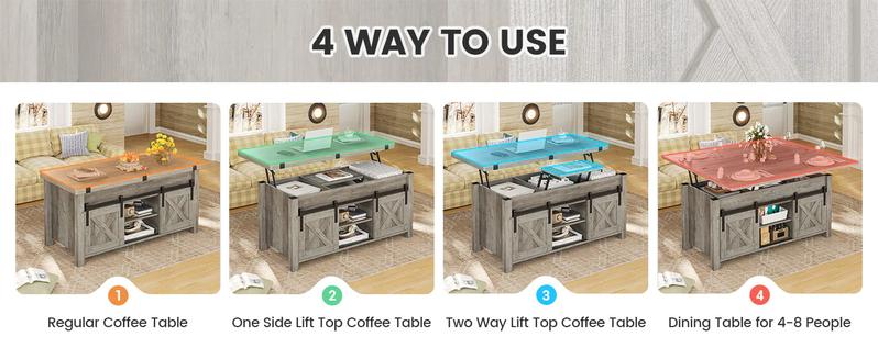 Sikaic 4 In 1 Multi-Function Lift Top Coffee Tables Converts To Dining Table Wood Tabletop Tabletop Design
