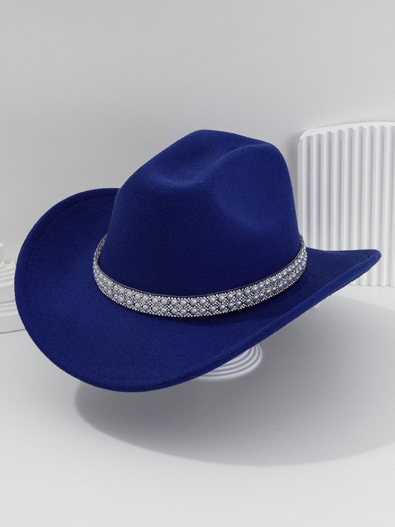 Ladies' gender-neutral western cowboy hat, stylish hat, classic cowboy hat, round pearl with rhinestone gem accessories hat, foreign trade bridal top hatSpeedy Smarts
