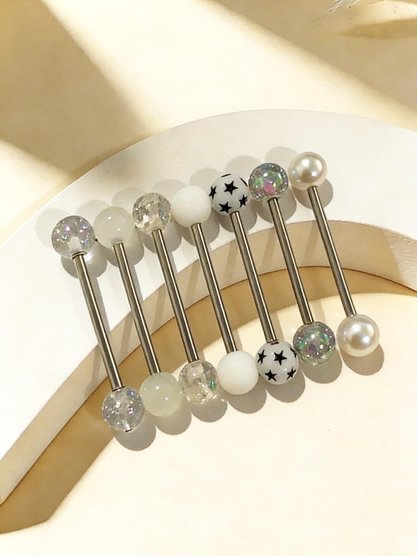 7 Pcs Colorful Round Barbell Tongue Rings, 14g Stainless Steel, Unisex Fashion Jewelry, Comfortable Daily Wear, Trendy Body Piercing Accessories