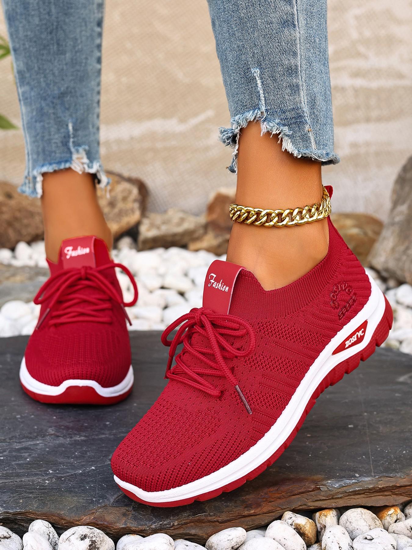 Women's New Casual Sports Shoes, Lace-Up Low-Top Comfort, Lightweight Soft Sole, Anti-Slip Walking Shoes, Knitted Running Shoes