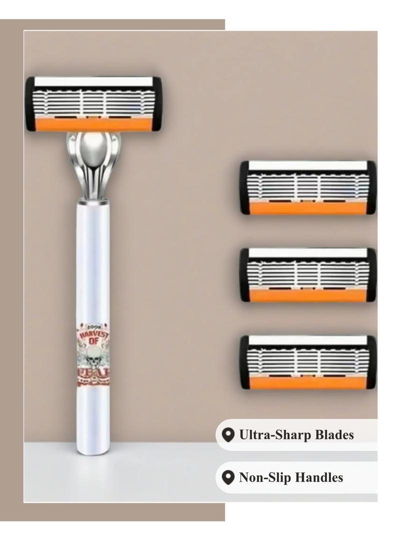 Classic Men's Razor with 72 Ultra-Sharp Durable Blades, Progressive Design for a Safe, Smooth and Painless Shaving Experience, Includes 2 Non-Slip Handles, Perfect for Holiday Gifts