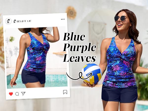 Tempt Me Women Tankini Swimsuit with Shorts - Two Piece Tummy Control Bathing Suit Twist Knot Swimwear 2026 with Pockets