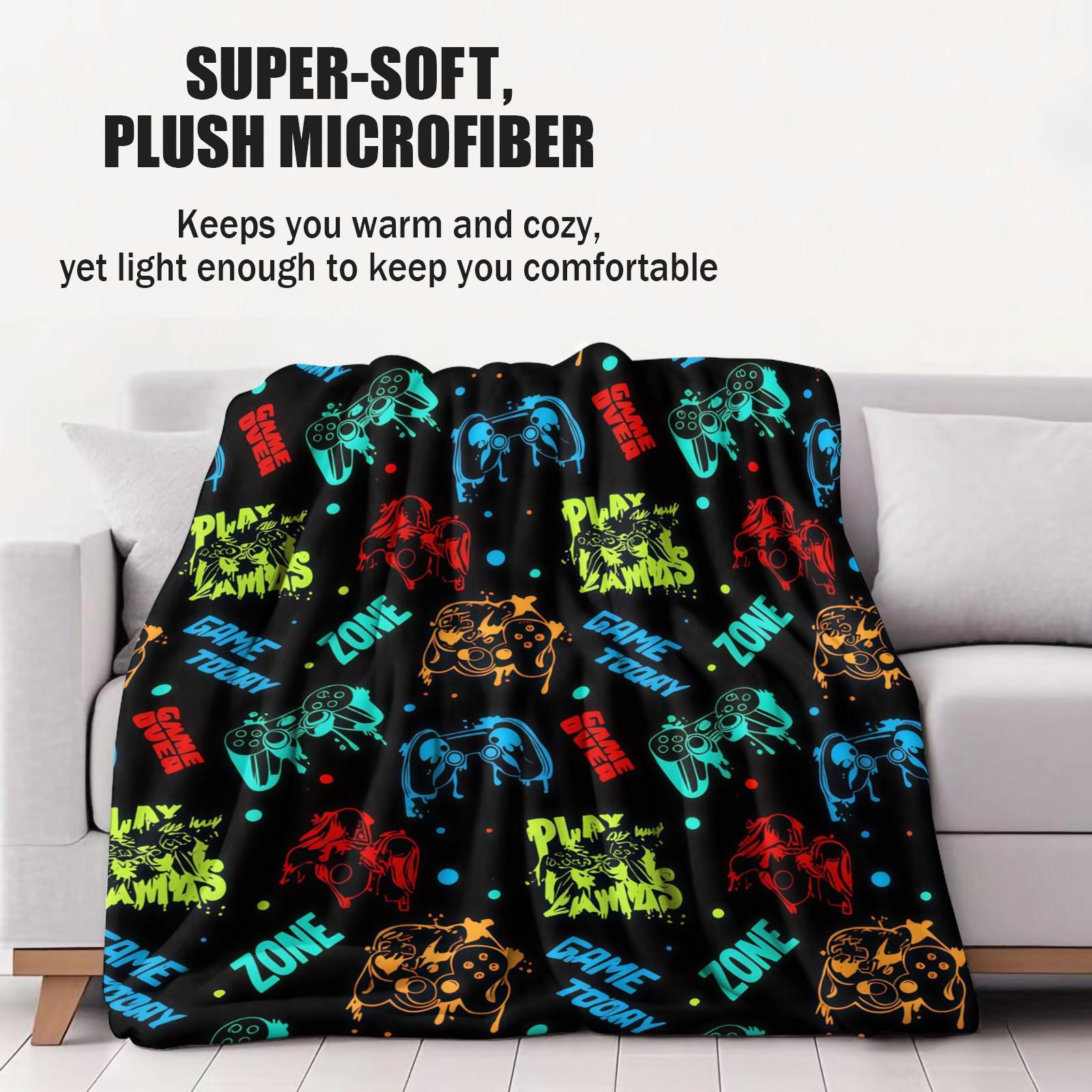 Multi-Style Gamer Throw Blanket, Soft Skin-Friendly Plush, Lightweight Cozy, Video Game Controller Print, for Couch Bed Office, All Seasons, for Boys Girls Teens, Aesthetic Room Decor