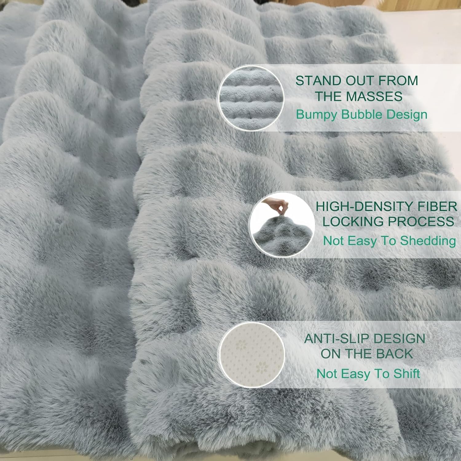 Imitation Rabbit Fur Bubble Fleece Living Room Rug, Faux Fur Soft Rugs, 1 Count Plush Area Rug, Decorative Carpet for Home, Living Room, Bedroom, Hotel, Modern Fuzzy Floor Mat, Aesthetic Room Decor, Cozy Shaggy Rug