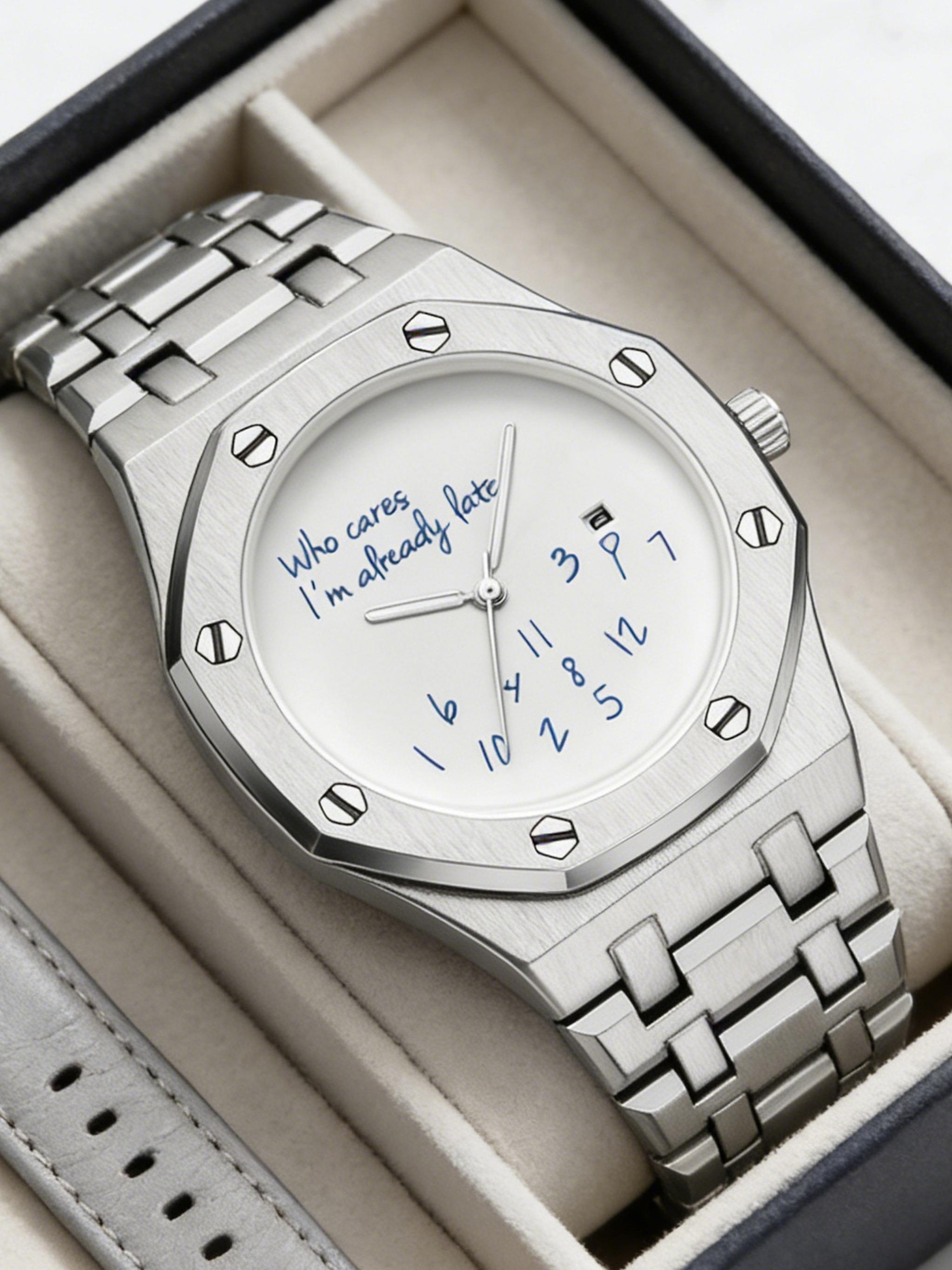 Men's Steel Band Watch, Round Dial Design, Graffiti Number Pattern, Casual Vintage Fashion, High-End Men's Watch, Trendy Gift Recommendation, Quartz Watch