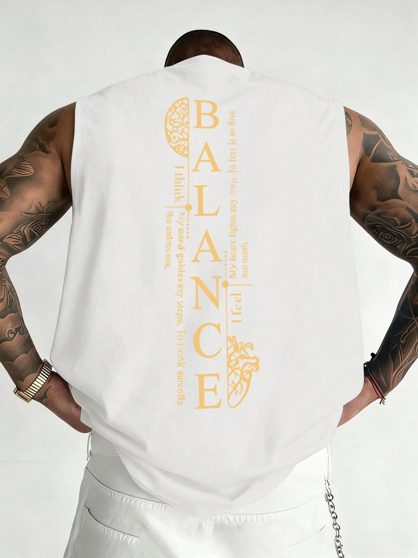 Men's "BALANCE" Graphic Double-Sided Print Sleeveless Tank Top, Casual Streetwear Workout Vest, Minimalist Fitness Athletic Top #StreetwearTank #BalanceTee #MensGymWear #MinimalistFashion #TikTokMadeMeBuyIt