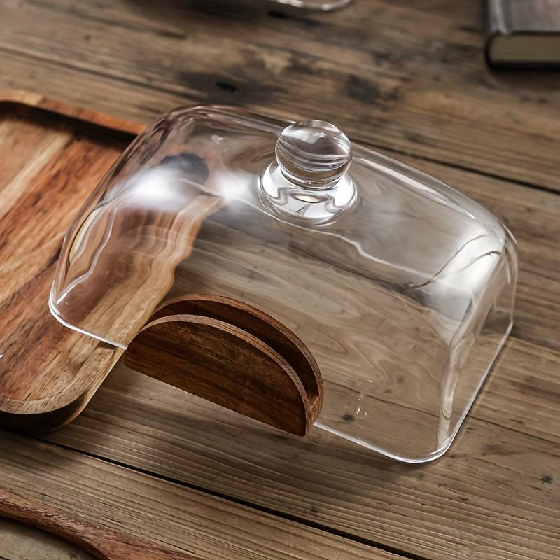 A Wooden Butter Dish with a Glass Lid And Wooden Knife, Suitable for Butter, Cheese, And Snacks - a High-Quality Essential for Kitchen Baking, Featuring a Covered Butter Dish, a Snack Serving Tray, Elegant Table Decor, And Durable Kitchenware