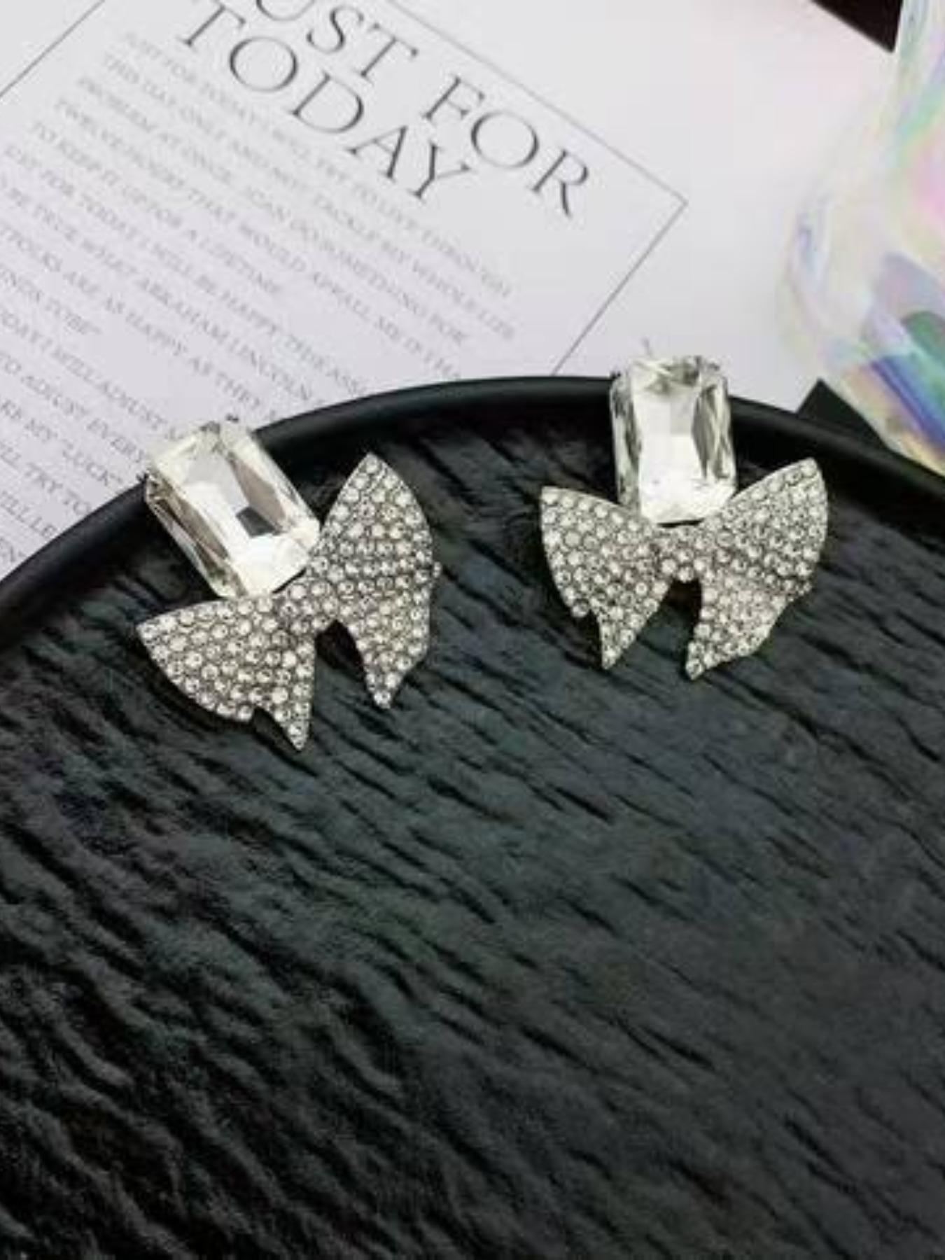 Elegant Bow Rhinestone Earrings, Luxury High-End Bow Earrings, Full Rhinestones Studs, European Style Ear Jewelry for Women