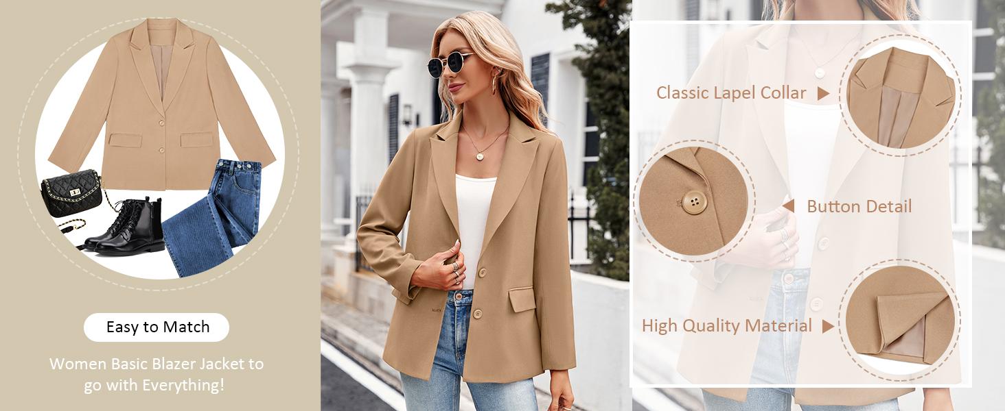 Goranbon Womens Notched Lapel Pockets Button Work Office Blazer Jacket Suit