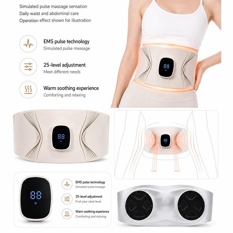 Portable Smart Heat Therapy Waist Massager Belt EMS Microcurrent Pulse Abdominal Massage Belt Waterproof Easy Clean For Office Home Workout Daily Care