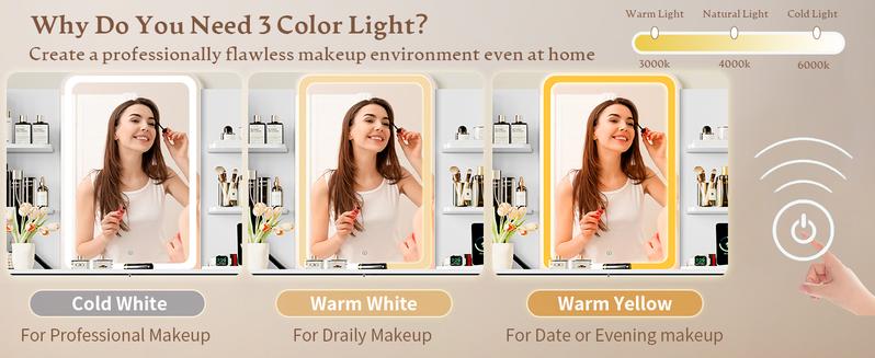 Led Light Makeup Vanity Desk with Lighted Mirror & Power Outlet, Makeup Vanity Table Set with Storage Drawers & Chair, 3 Lighting Color Adjustable Led Light Makeup Vanity Desk with Lighted Mirror & Power Outlet, Makeup Vanity Table Set with Storage Drawers & Chair, 3 Lighting Color Adjustable