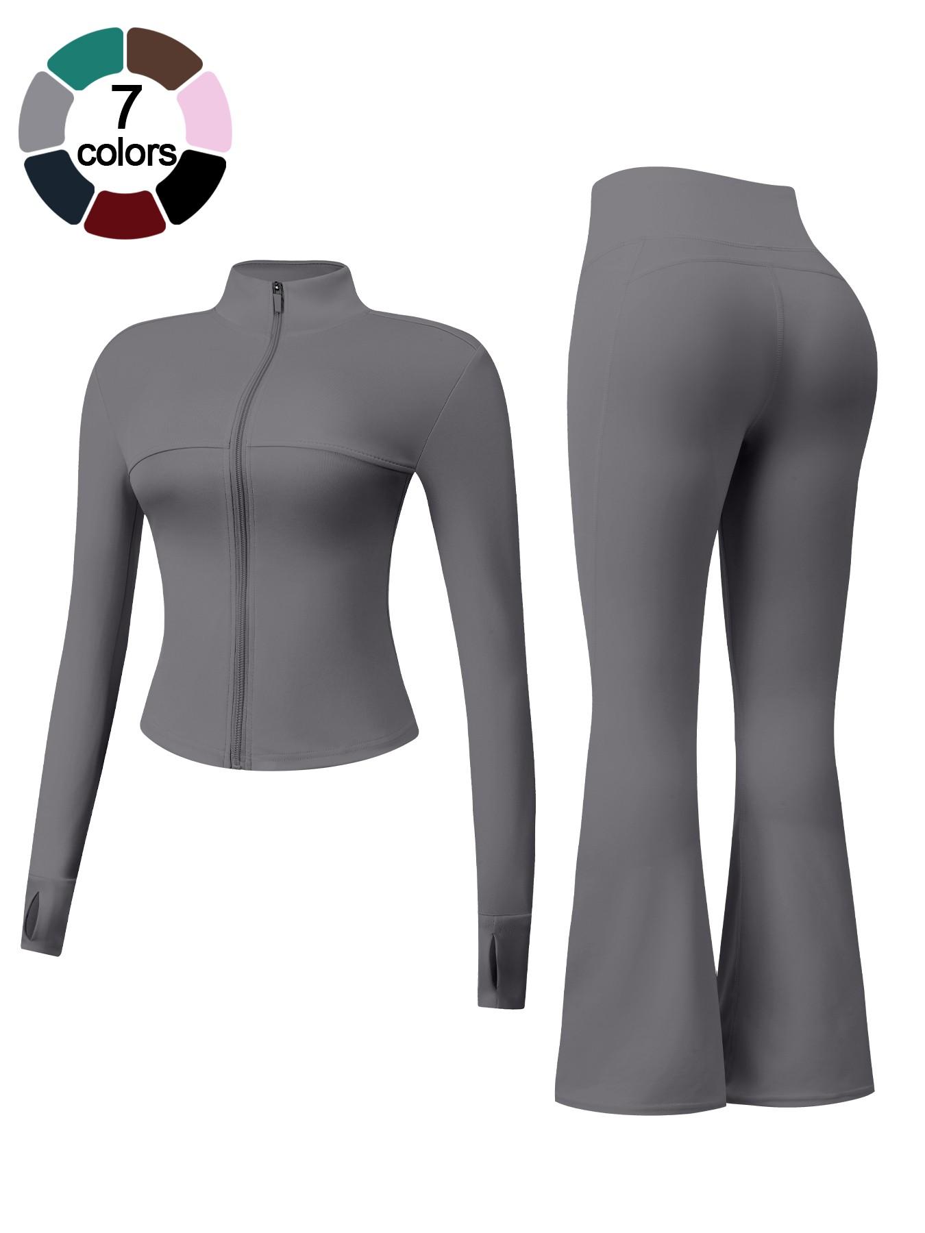 Women's 2-Piece Loungewear Set, Long Sleeve Zip-Up Jacket & Wide Leg Pants, Slim Fit, Fitted, Soft Comfortable for Daily Wear Home Sports Airport Travel, Casual Fashion Pajama Set