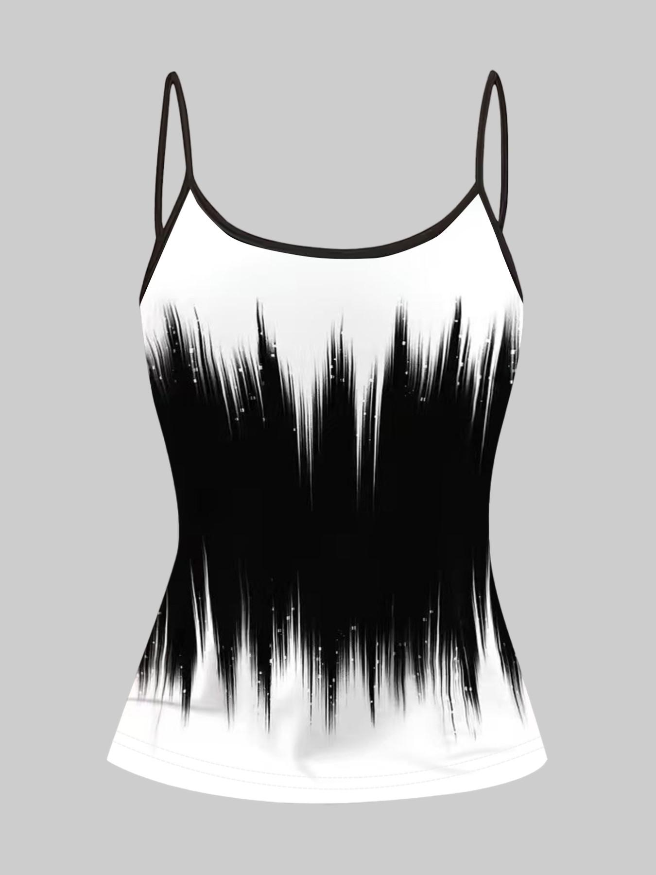 Simple Butterfly Line Print Adjustable Straps, Casual Sleeveless Slim-Fitting Top, Three-Piece Set for Home and Outdoors