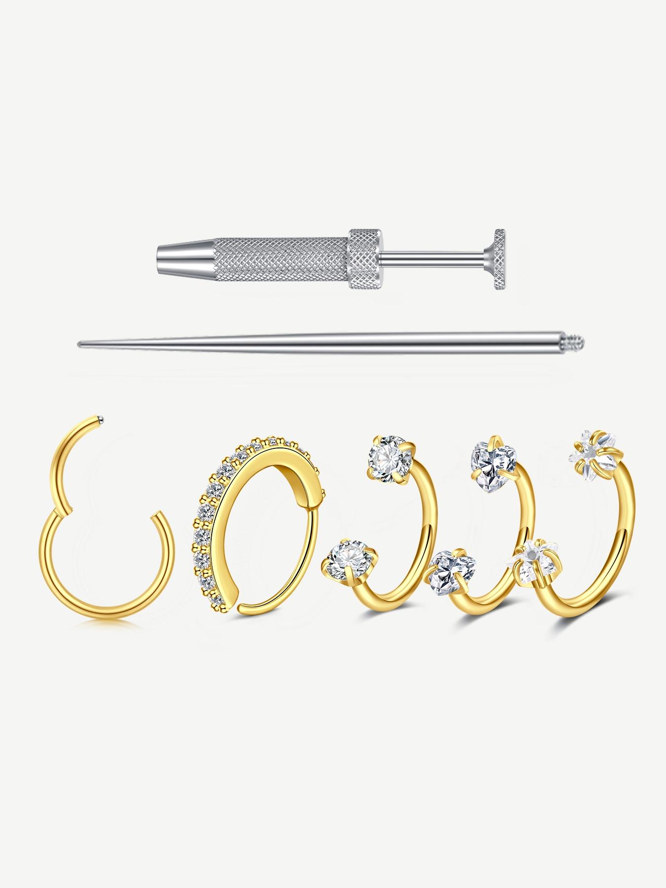 Cz Stainless Steel Nose Ring, Heart Design, 8mm Inner Threaded Hoop, Suitable for Cartilage, Tragus, Lobe, Lip Piercing Jewelry, Body Jewelry