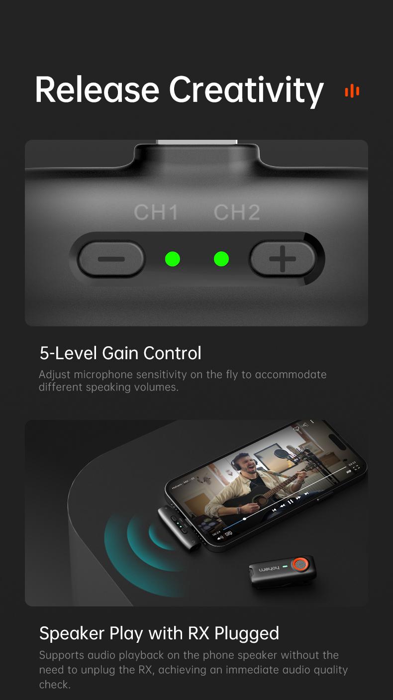 hohem MIC-01 Wireless Lavalier Microphone, DSP Noise Cancellation, 20-Hours Battery, Wireless Mircophone for Android, PC, Camera, Interview, Vlogs (2 TX + 1 RX + Charging Case),Perfect with hohem iSteady M6/ MT2/ Mobile+/Android/ Iphone 17 series