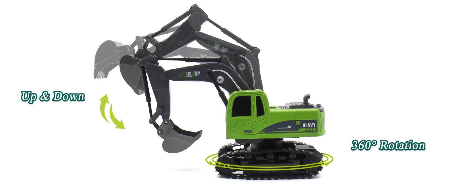 RC Semi Truck & Excavator Toy Set,1:12 RC Semi-TrailerTruck with Sound and Lights,2.4Ghz Remote ControlFlatbed Truck with Green RC Car Excavator Toys