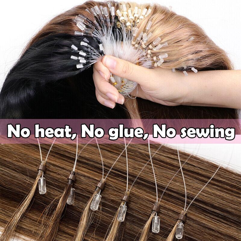 50g/100s Micro Loop Hair Extensions Micro links Hair Extensions for Women Micro Ring Micro Beads 100% Real Human Hair Extensions 16-24 inch Brown Black Blonde
